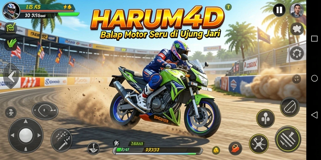 Tangkapan layar gameplay menampilkan balapan motor yang mendebarkan.