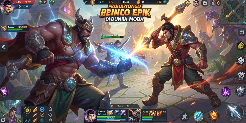 Screenshot gameplay ID678 dengan pertarungan antar karakter MOBA.