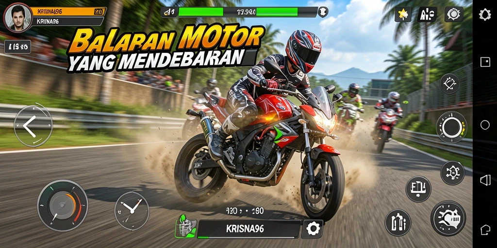 Tampilan menarik dari gameplay balapan motor yang mendebarkan.