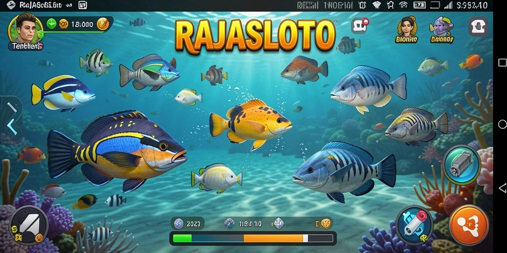 Tampilan gameplay RAJASLOTO dengan aksi tembak ikan yang seru.