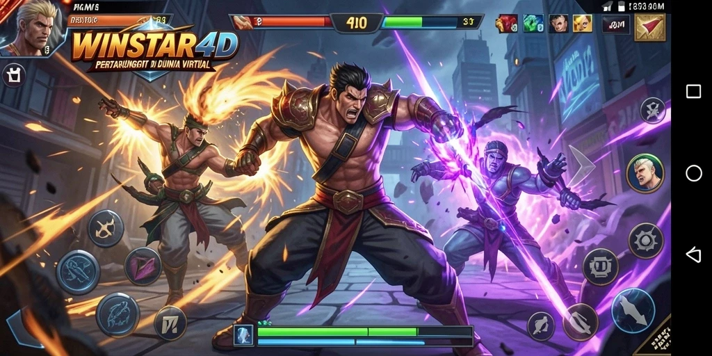 Tampilan screenshot WINSTAR4D yang menunjukkan aksi pertarungan yang intens.